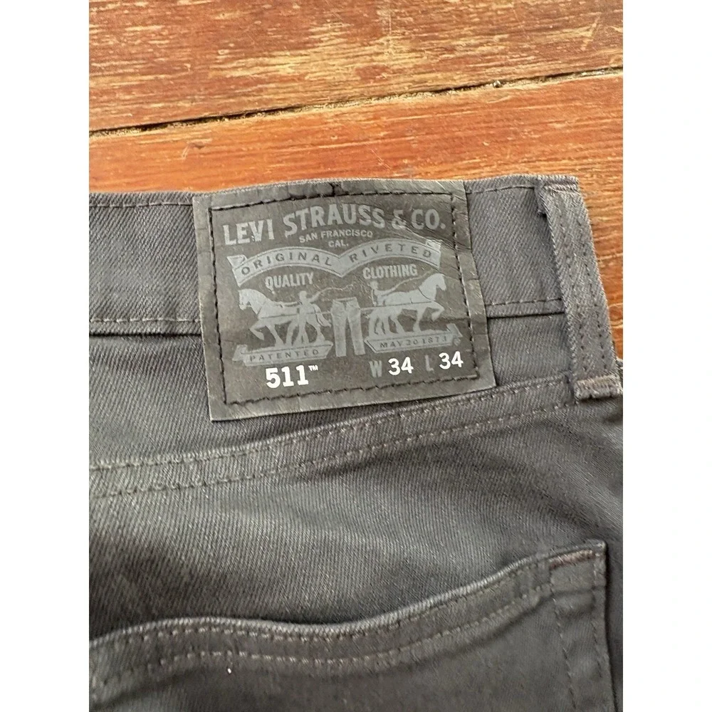 Levi's 511 Denim Jeans 34x34 Mens Charcoal Gray Straight Leg Waterless